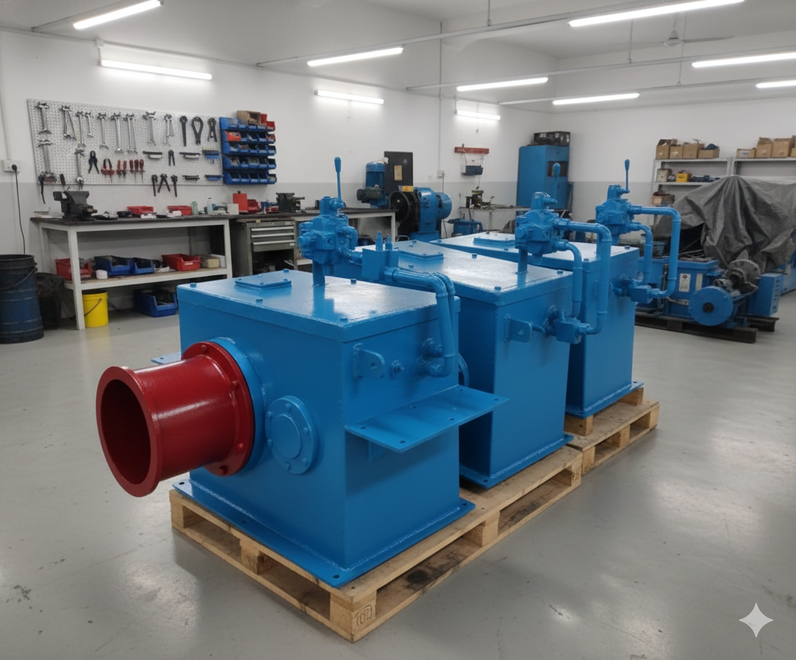 OSEW Manufacturing Facility - Blue Hydraulic Power Units